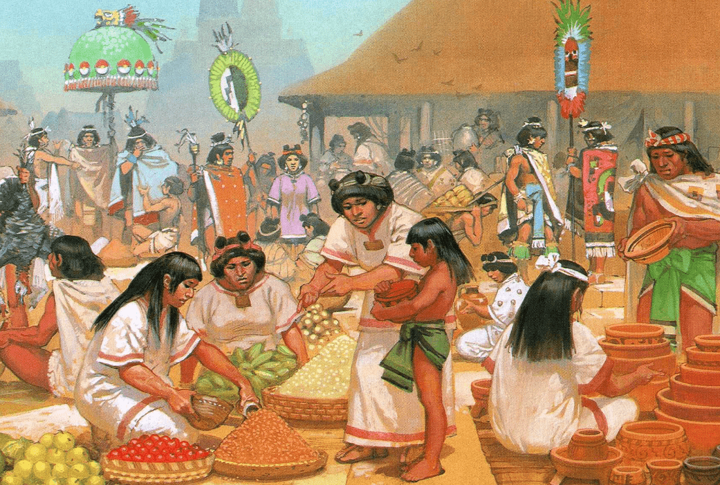 Pintura de la vida de los incas en el Mercado